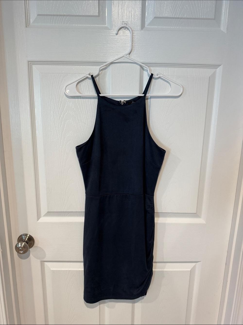 Soprano Navy High-Neck Bodycon Mini Dress